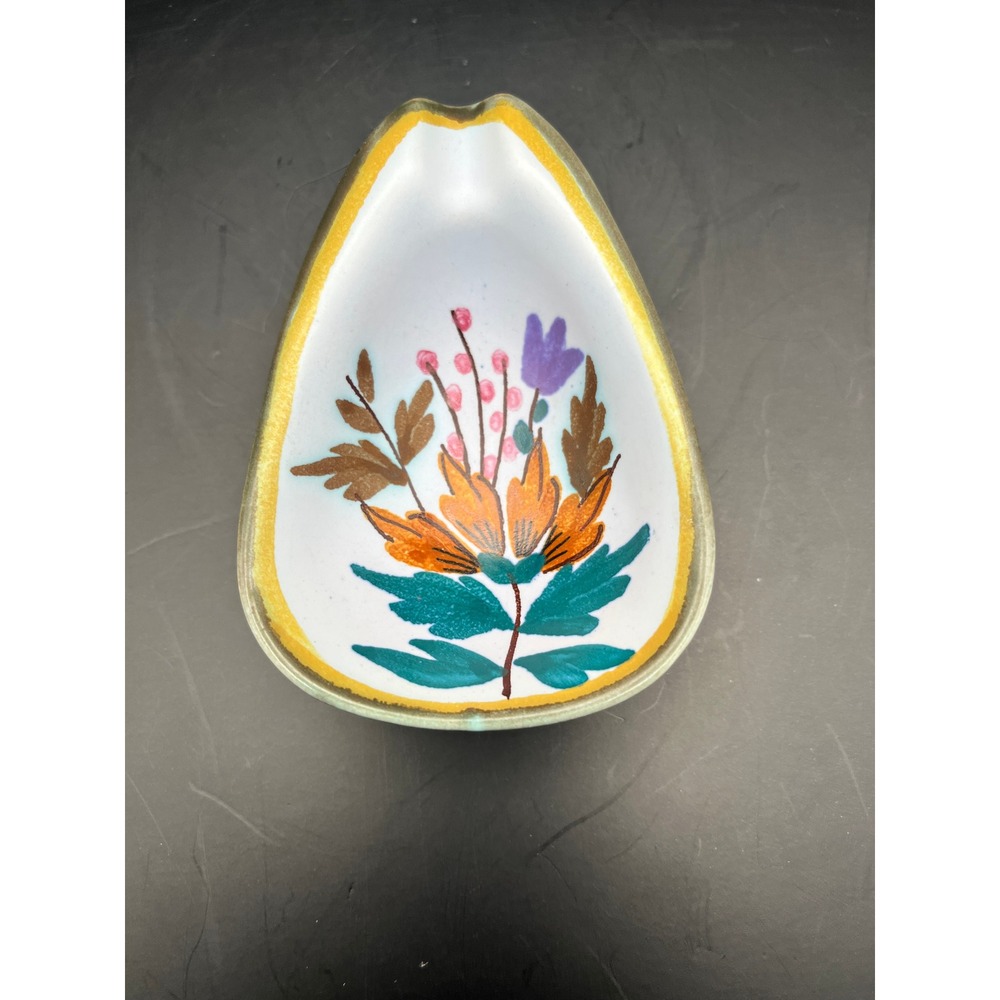 1960s Flora Gouda Holland Rio Ashtray Trinket Dish Floral Hand Painted MCM Vtg
